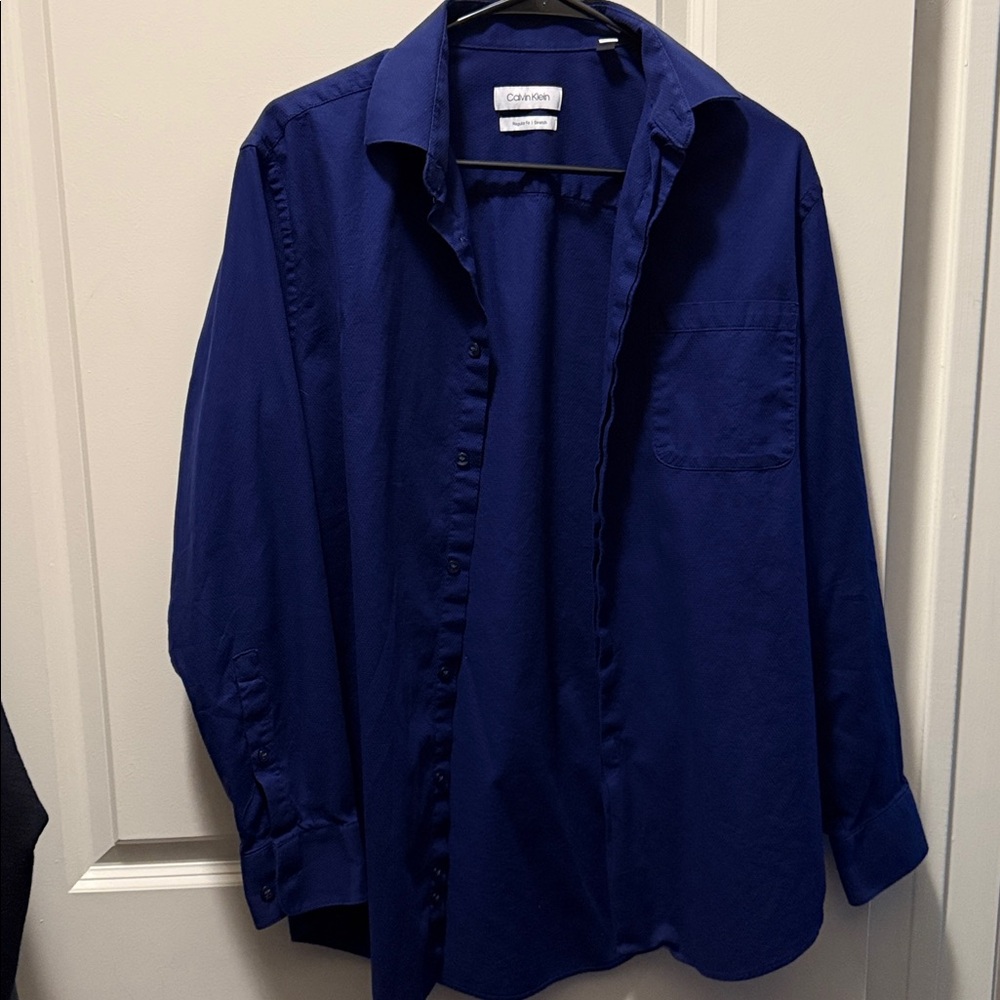 Calvin Klein Navy Blue Button Up Shirt (Regular Fit | Stretch)